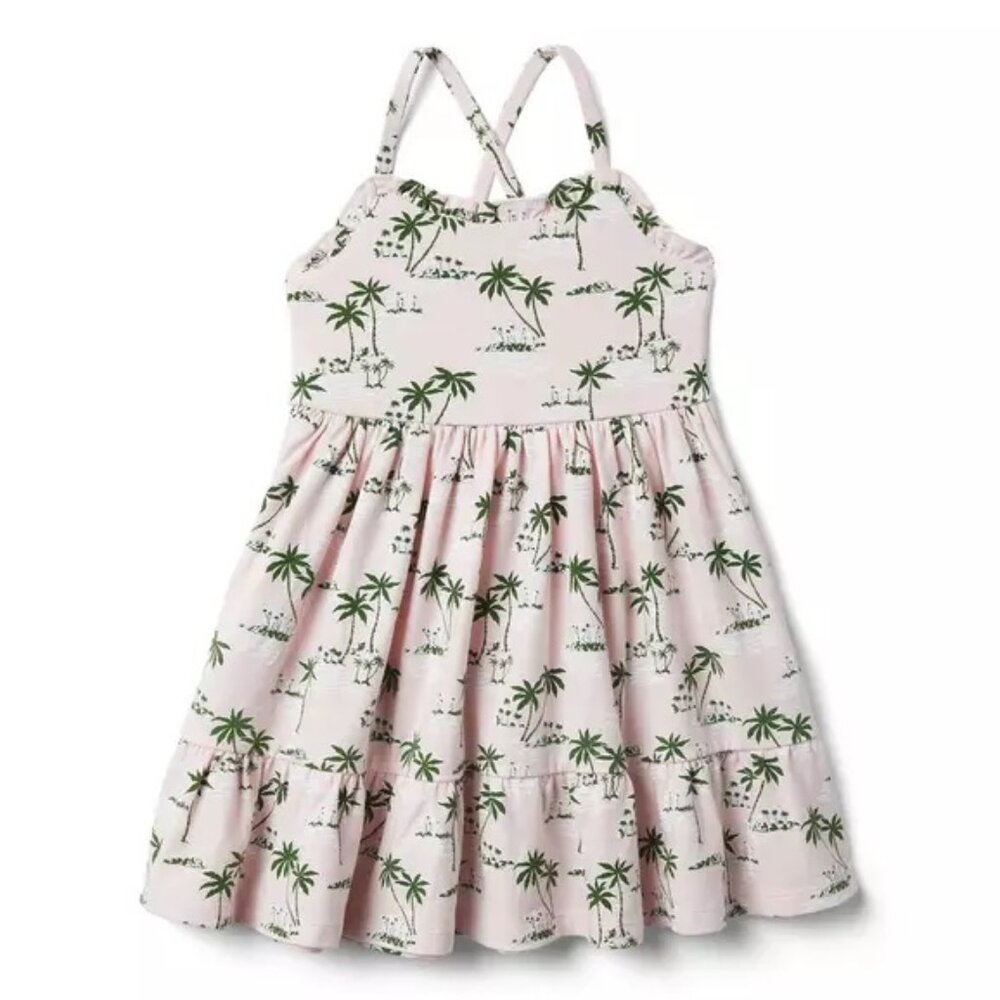 NWT Janie and Jack Palm Print Dress, Chalk, Size 7